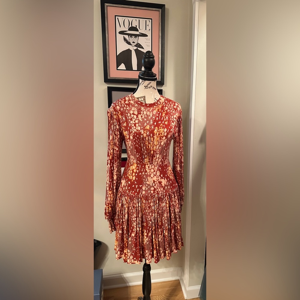 Free People Red and Orange Floral Long Sleeve Dress